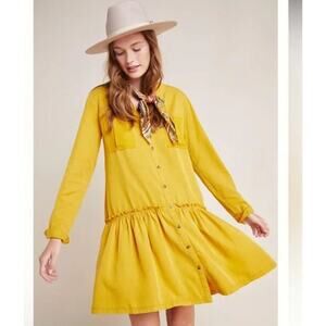Maeve 14 Marlie Button Front Tunic Dress Mustard Yellow Button Up Long Sleeves